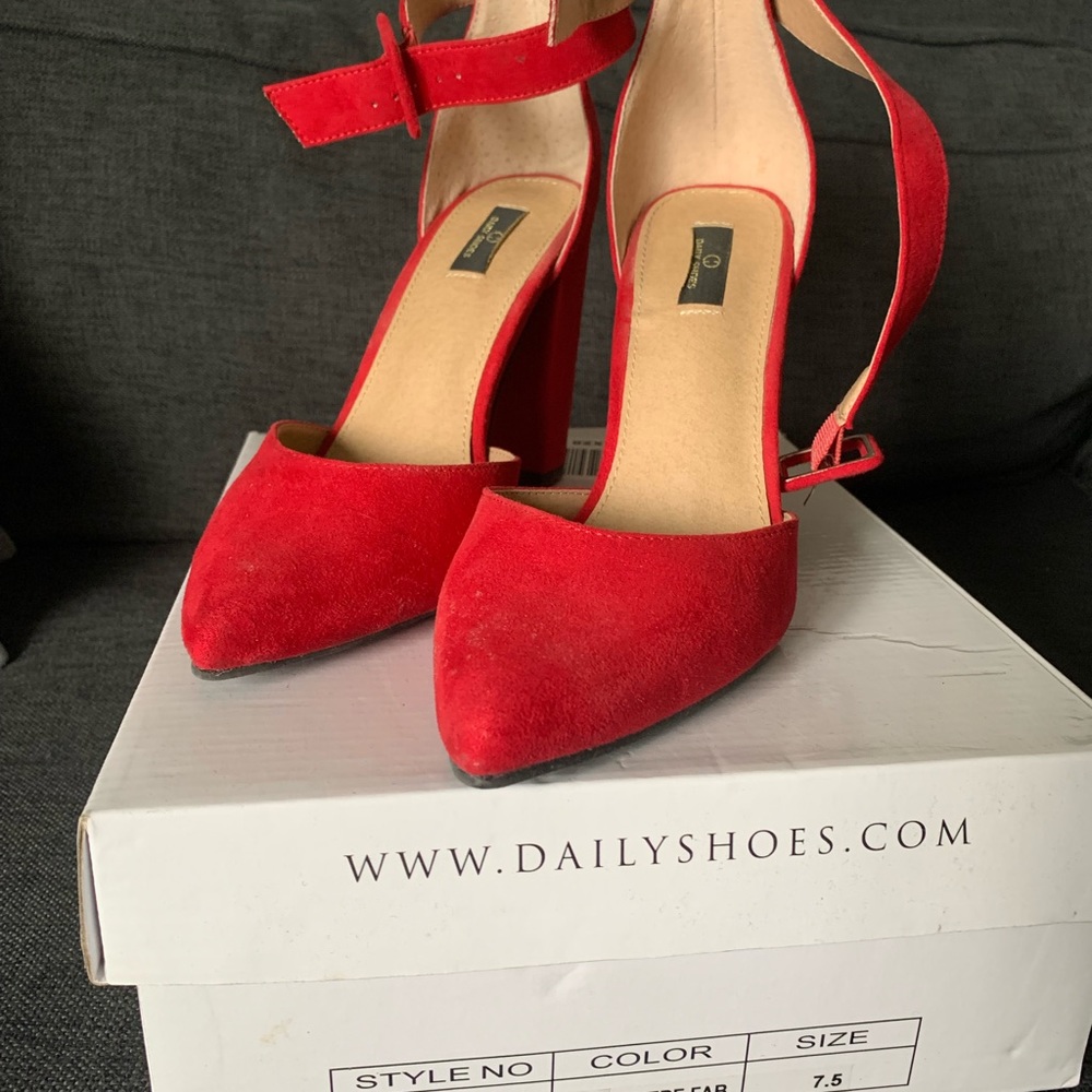 Vibrant Red Stiletto Heels with Ankle Strap